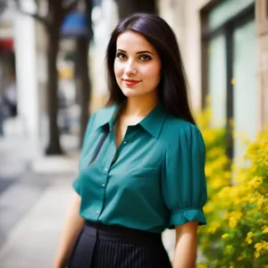 Smiling brunette businesswoman - happy and stylish.