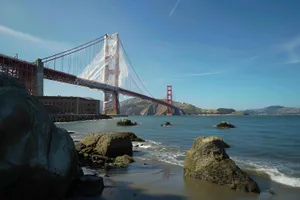 Famous Golden Gate Suspension Bridge at Dusk.