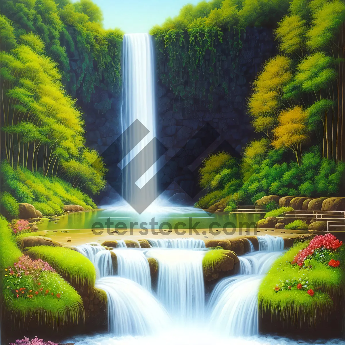 Picture of Enchanting Forest Waterfall Amidst Natural Landscape
