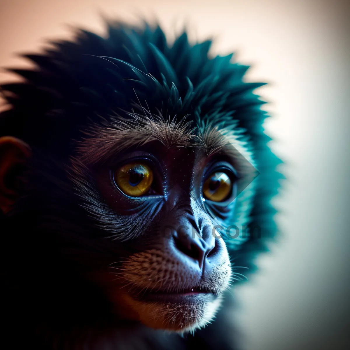 Picture of Wild Primate Staring Intensely with Piercing Black Eyes