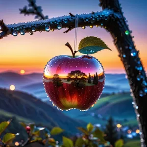 Festive Apple Tree Decoration with Shiny Ornaments.