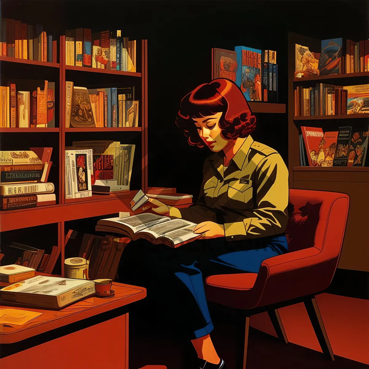 Picture of Office desk in library with laptop and books