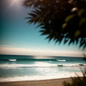 Turquoise paradise: Tranquil beachscape with palm trees and clear waters