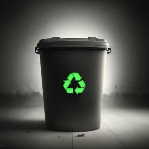 Plastic garbage can with cup and bin.