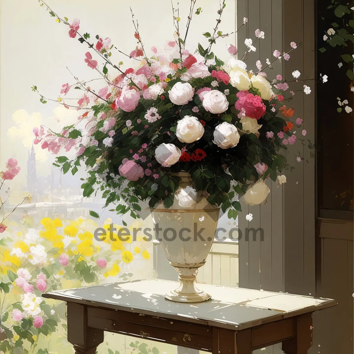 Picture of Flower-filled Festive Table Decoration with Vase