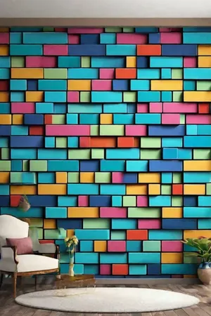 Retro brick wall mosaic pattern in vibrant colors.