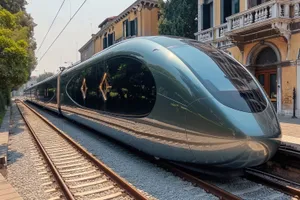 Fast passenger train speeding on railway tracks