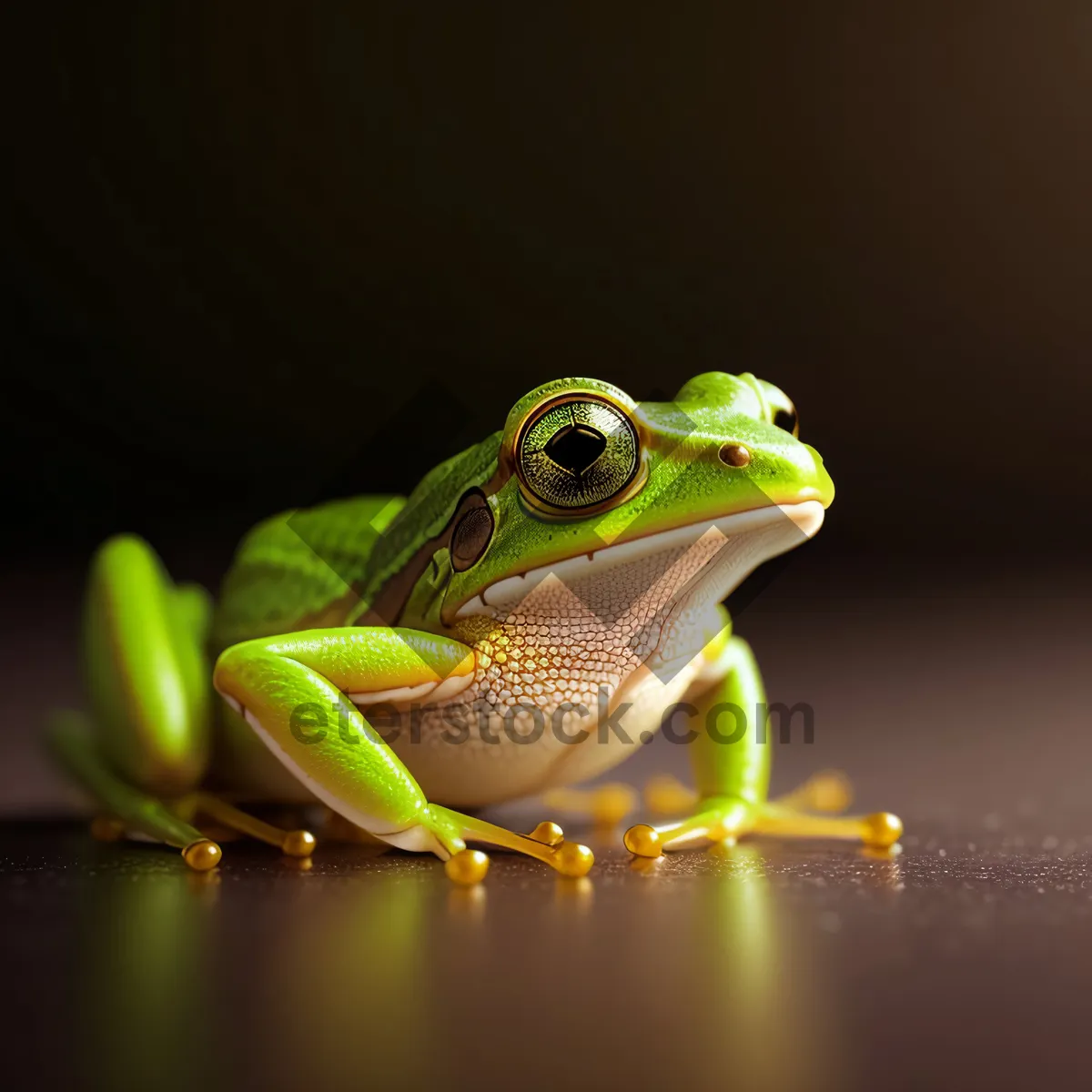 Picture of Colorful Eyed Tree Frog Peeking from Leaf