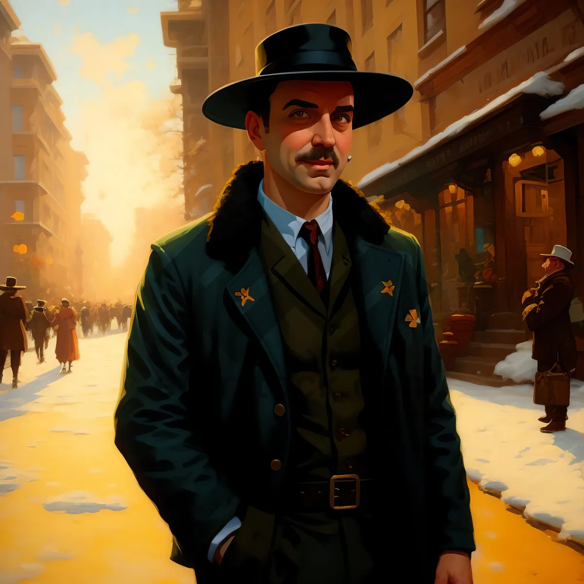 Picture of Stylish Businessman in Trench Coat and Hat