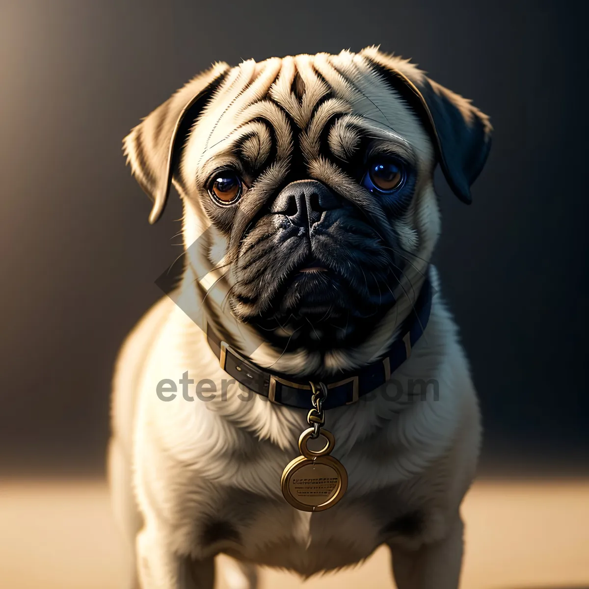 Picture of Adorable Wrinkled Pug Puppy Portrait