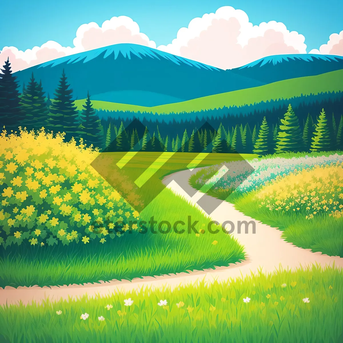 Picture of Rural Highland Farming Landscape with Beautiful Mountain Scenery