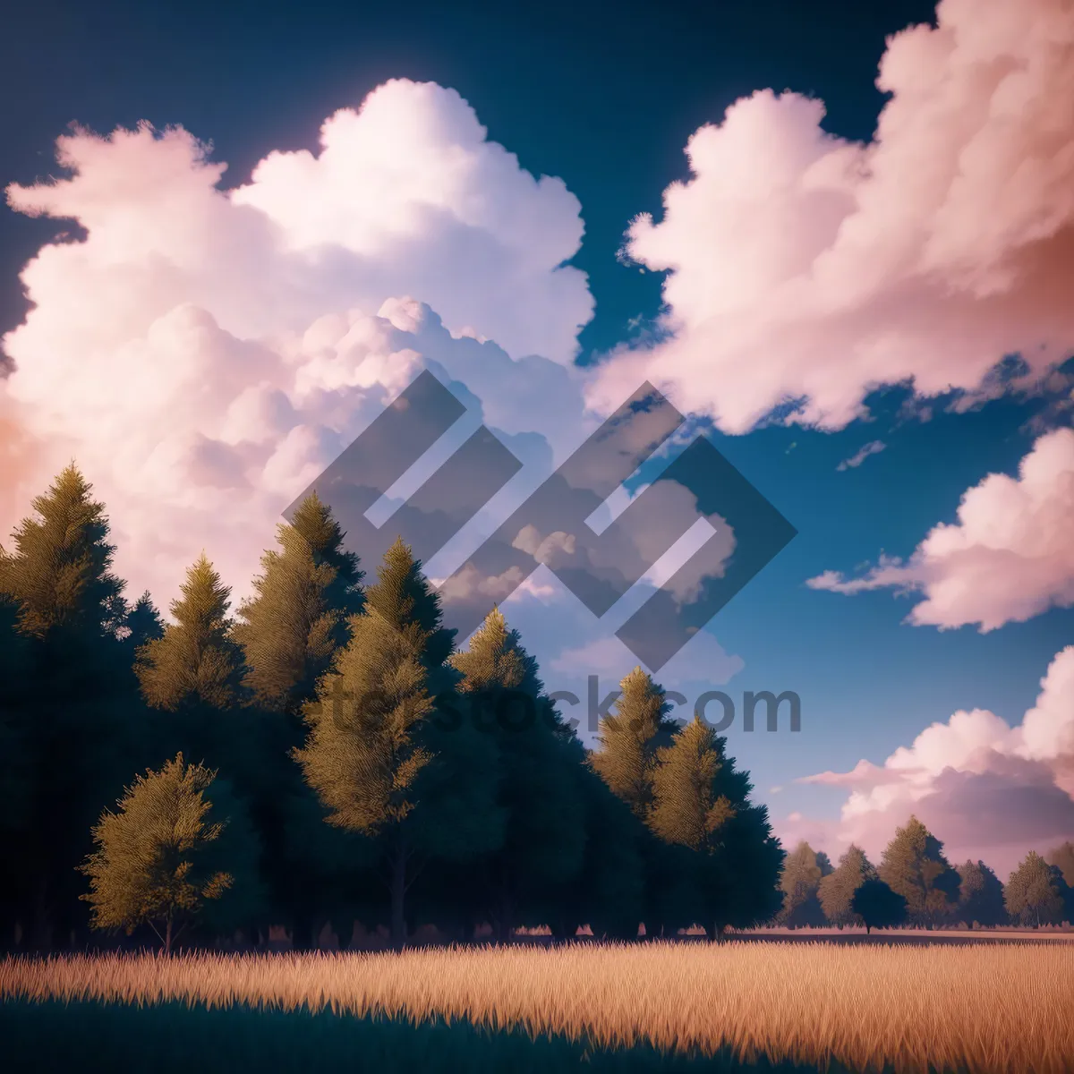 Picture of Stunning Skyline: Majestic Clouds over a Lush Landscape