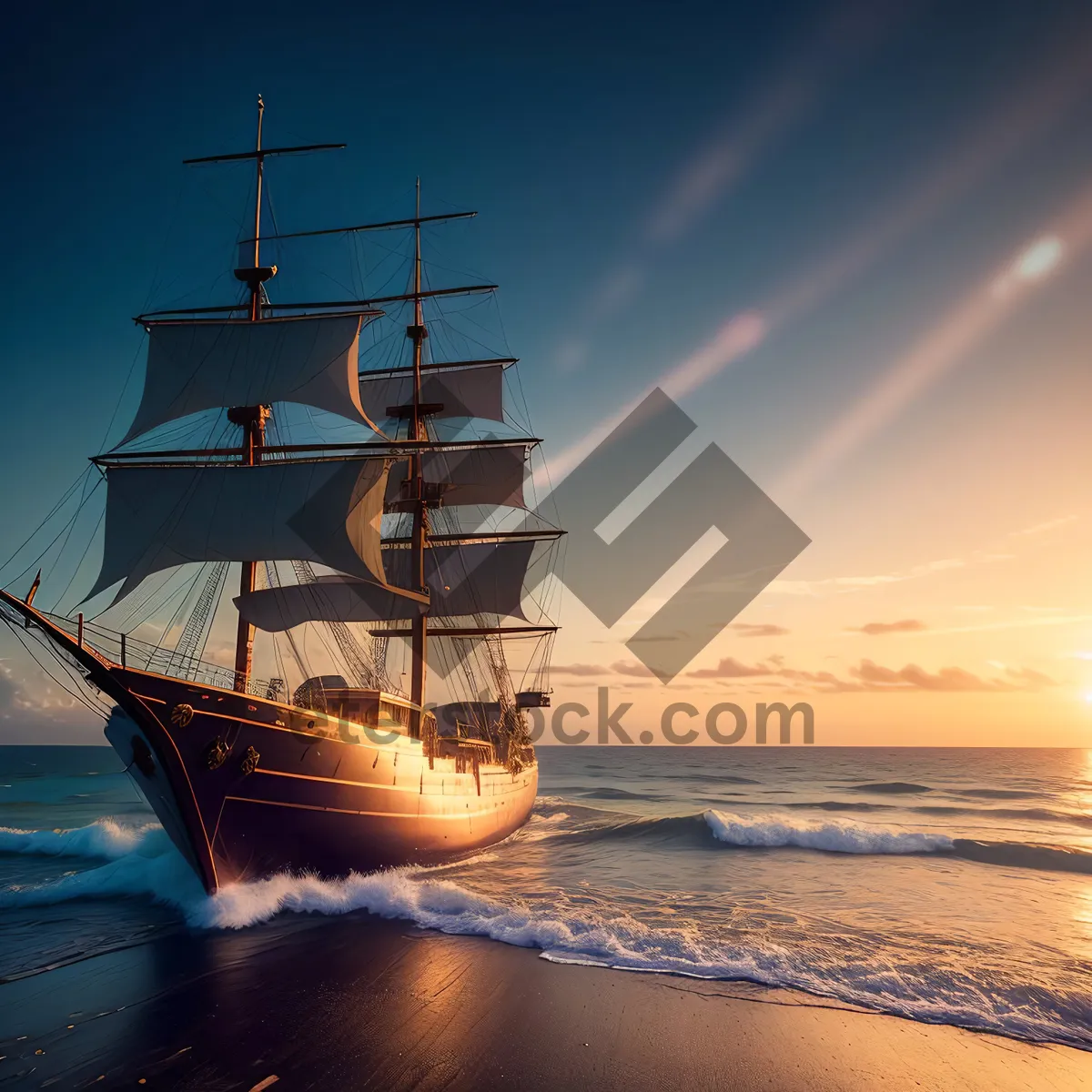 Picture of Sunset Sailboat on the Nautical Coast