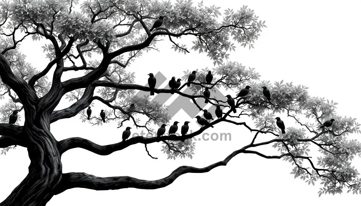 Picture of Silhouette of oak tree branches against sky in forest