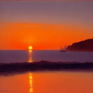 Golden Horizon at Dusk: A Tranquil Sunset Over the Ocean