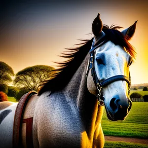 Majestic Thoroughbred Stallion in Equestrian Bridle