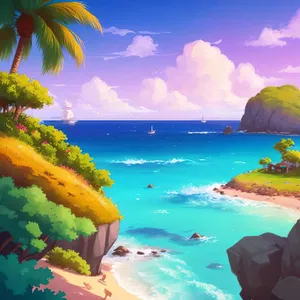 Tropical Paradise: Serene Beach with Palm Trees