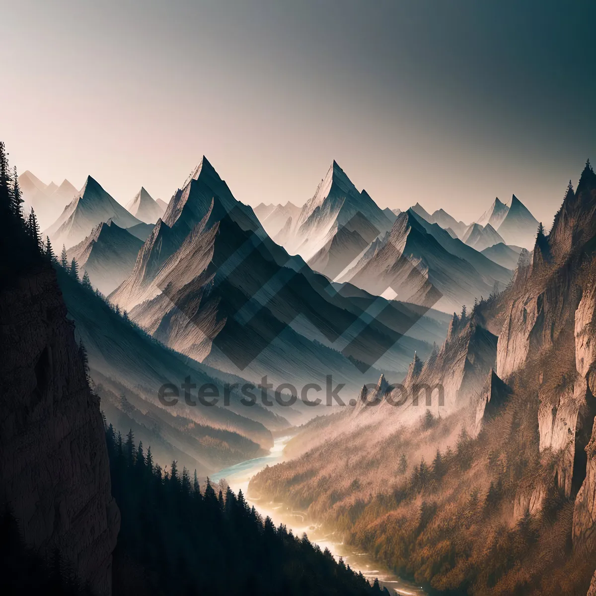 Picture of Majestic Mountain Ravine in Serene Glacier Valley