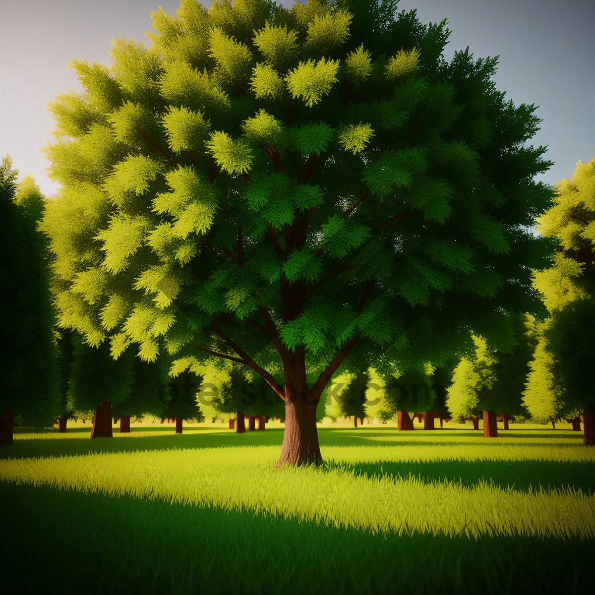 Picture of Autumnal Woods: Vibrant Trees Amidst Golden Landscape