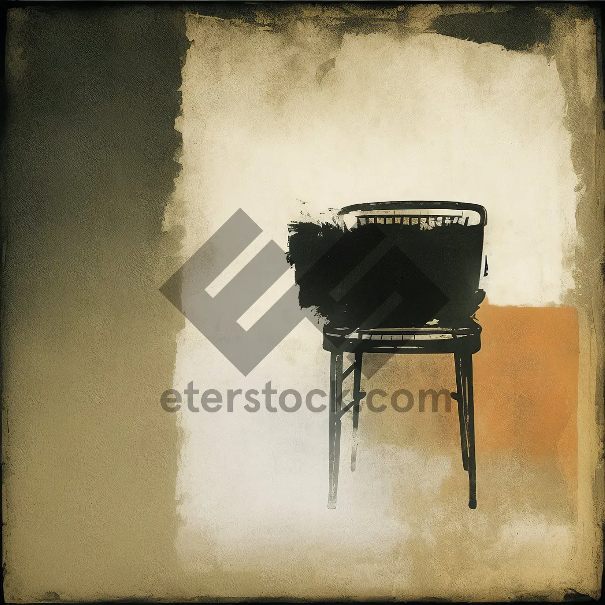 Picture of Antique Grand Piano on Wall with Chair