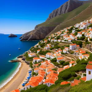 Coastal Village Serenity: Aerial View of Charming Seaside Town