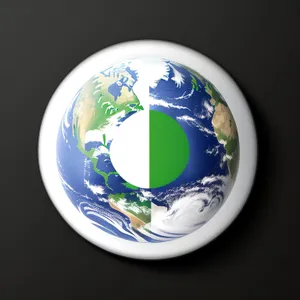 Round Globe Icon - Shiny Ceramic Sphere with World Map