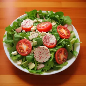 Delicious Vegetable Salad Plate with Cheese and Meat