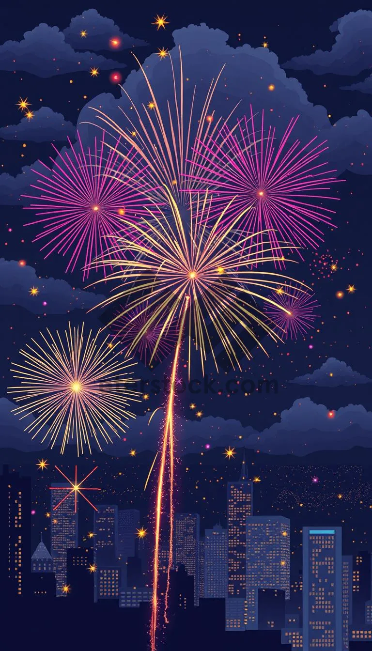 Picture of Colorful Happy Firework Display in Night Sky