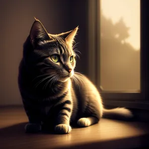 Furry Friend on Windowsill: Adorable Domestic Cat