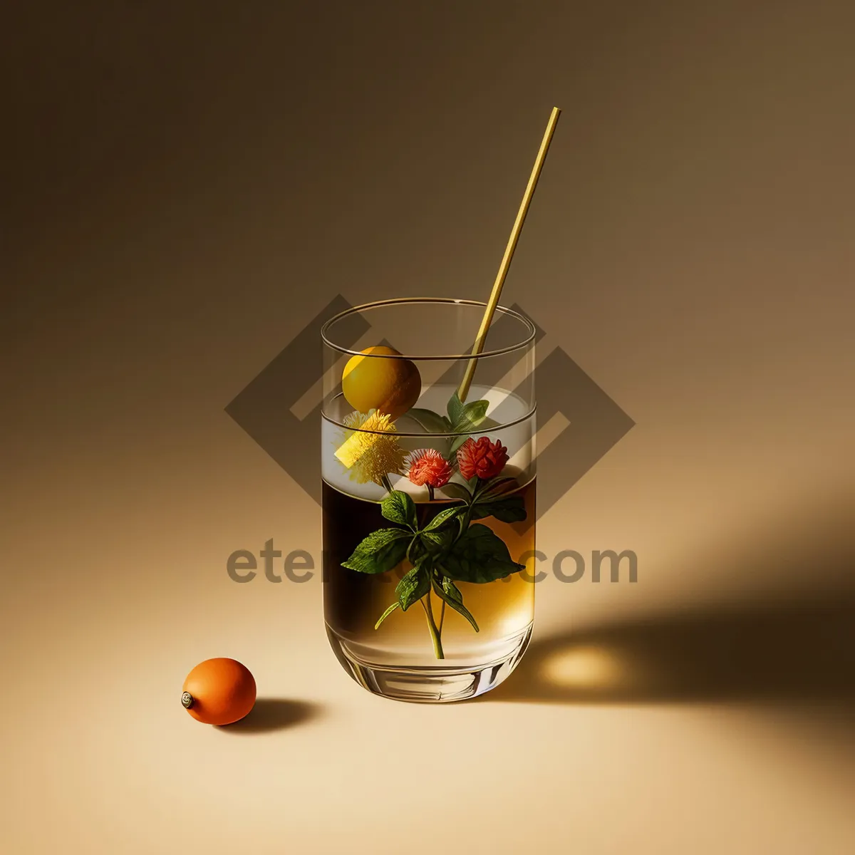 Picture of Fresh Fruit Salad in Yellow Glass Cup.