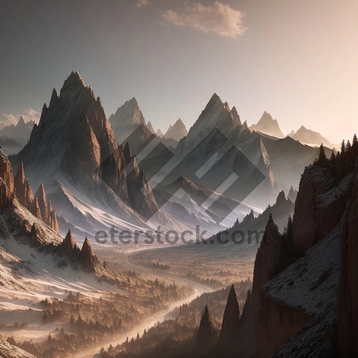 Picture of Snow-capped Mountain Range in Majestic Alpine Landscape