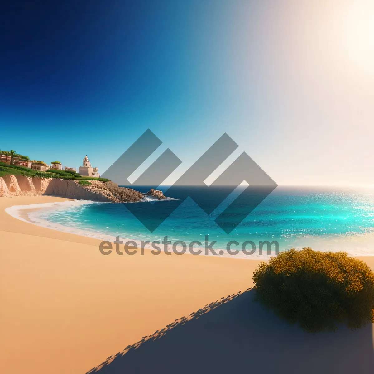 Picture of Serene Coastal Paradise: Sun-kissed Waves on Tranquil Beach