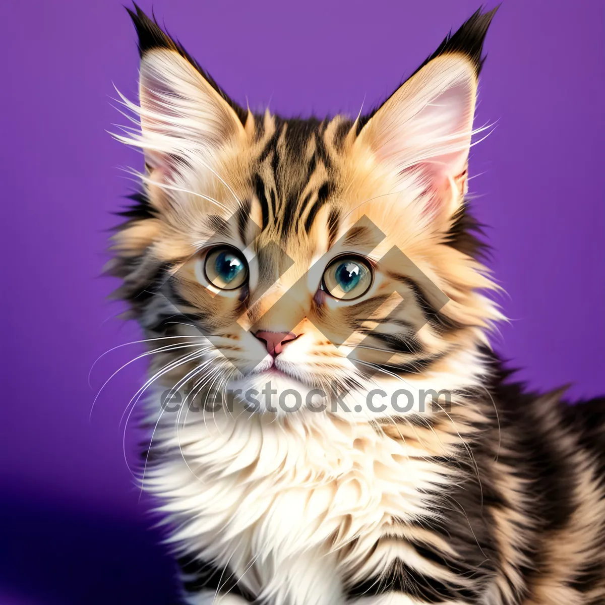 Picture of Cute Feline Portrait: Fluffy Gray Kitten with Curious Eyes