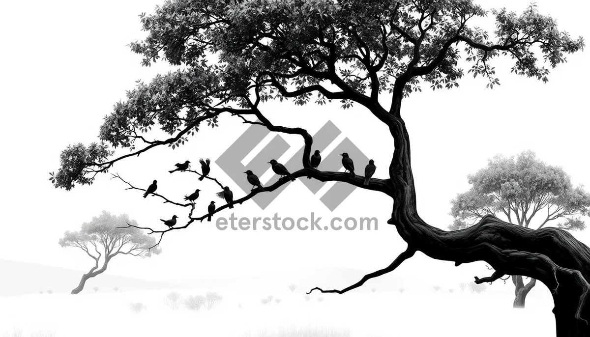 Picture of Silhouette of oak tree against sky in forest landscape.