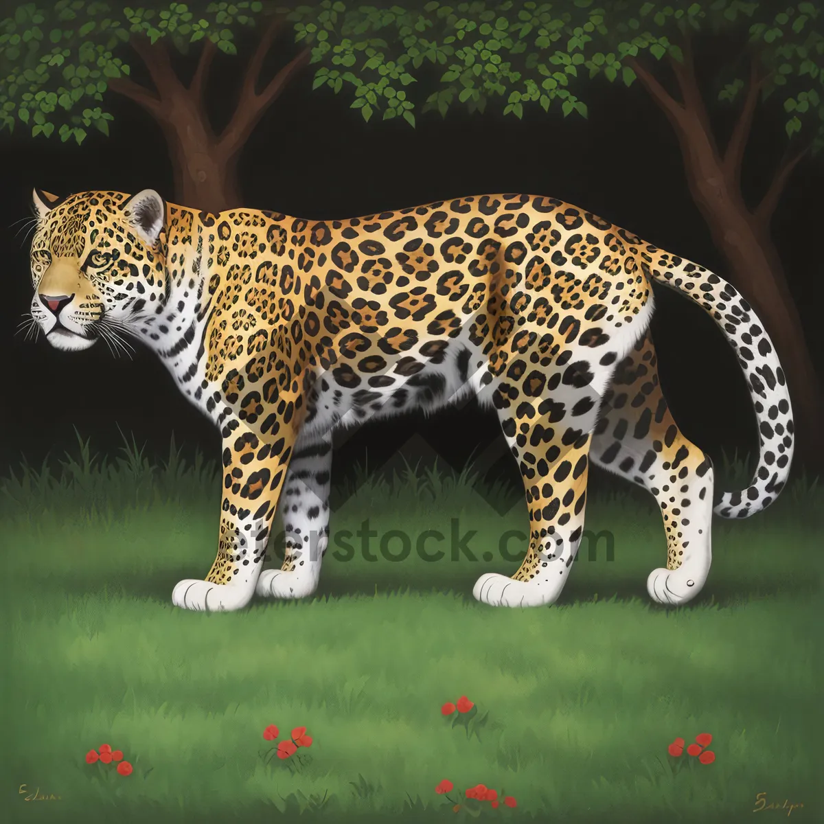 Picture of Wild Leopard in Grass, Majestic and Spotted