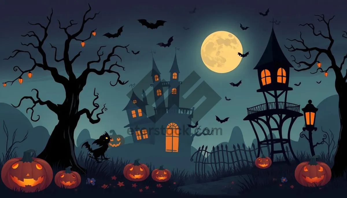 Picture of Spooky Halloween Night - Black Silhouette Moon Design