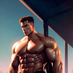 Seductive masculine fitness model showcasing defined torso in black hosiery.