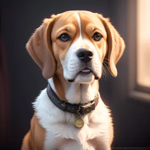 Adorable Beagle Puppy with Brown Collar - Purebred Canine Portrait
