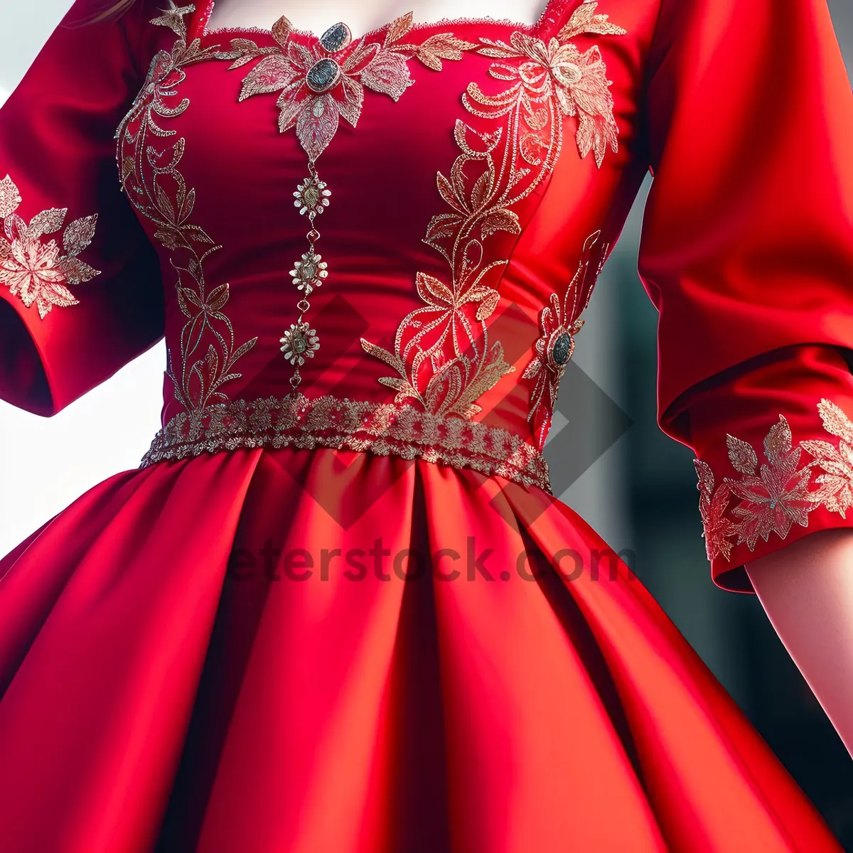 Picture of Elegant Brunette Posing in Glamorous Satin Dress