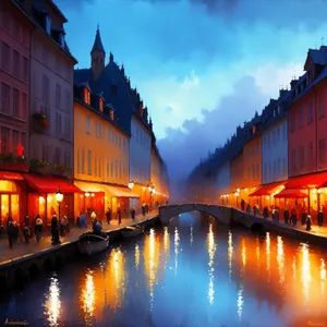 Enchanting night skyline of historic canal city