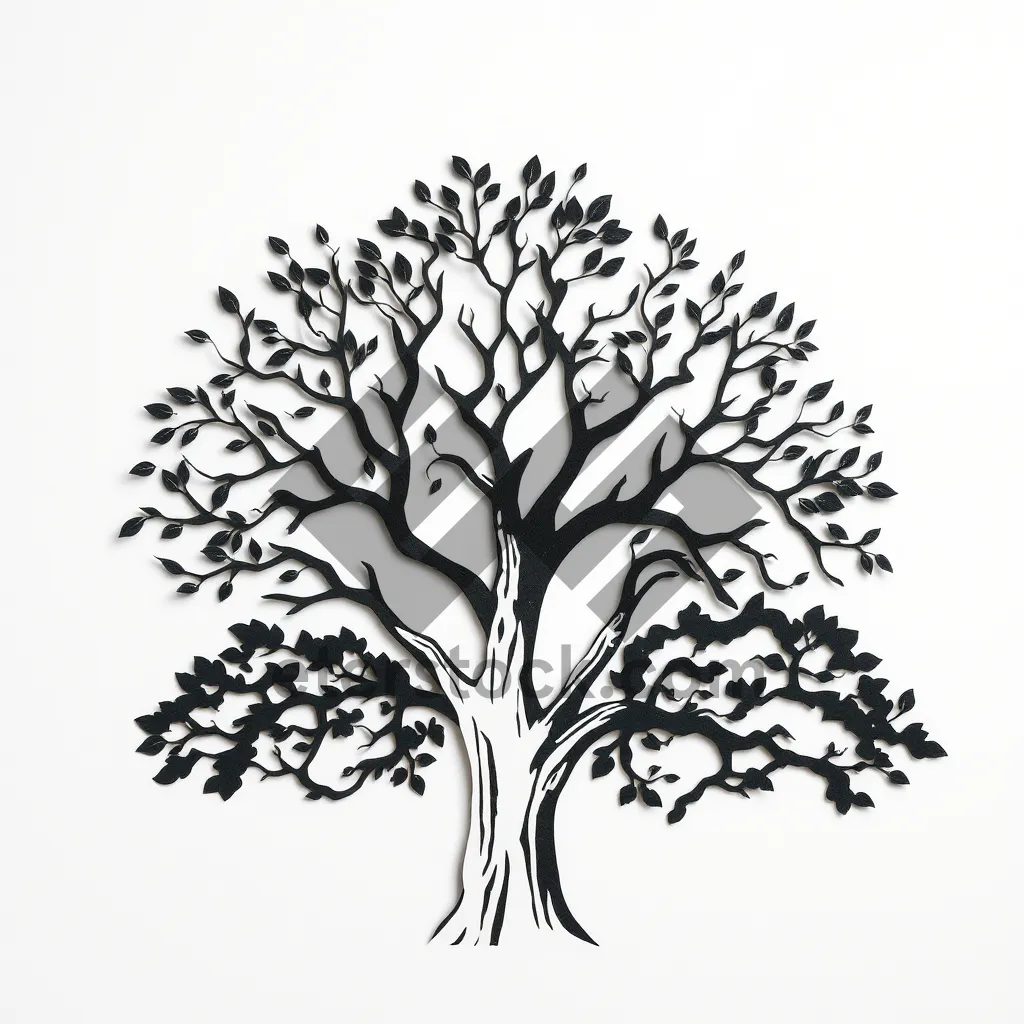 Picture of Black floral tree silhouette with decorative swirls.