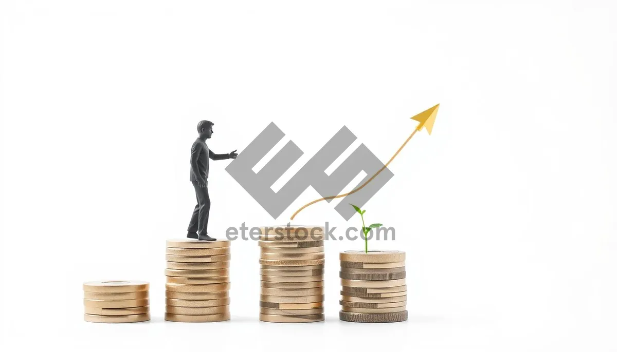 Picture of Golden Coin Stack on Bamboo Background