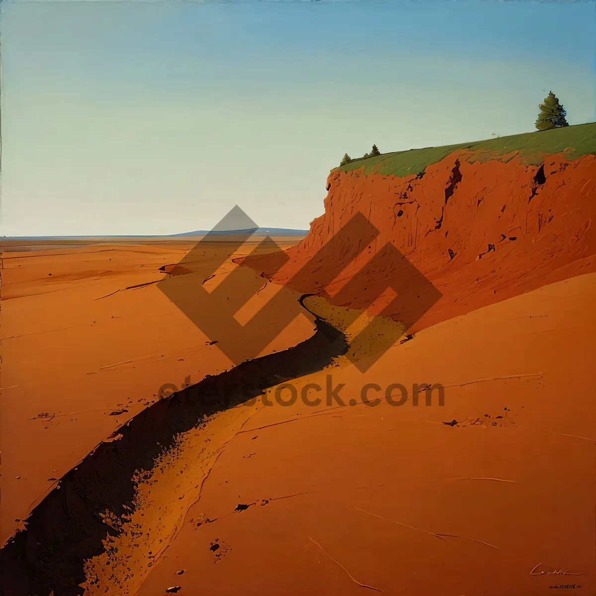 Picture of Sandy Dune Desert Landscape under Orange Sky