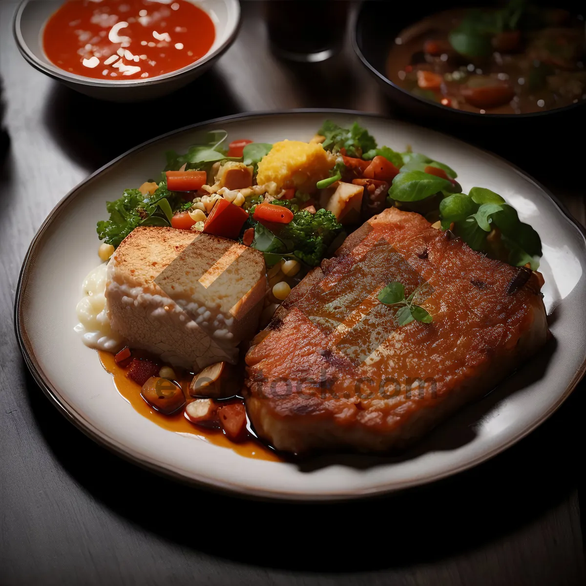 Picture of Fresh Vegetable Salad with Grilled Chicken and Spicy Sauce