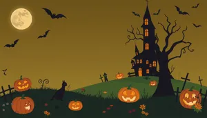 Spooky Halloween Night Sky with Silhouette Bat