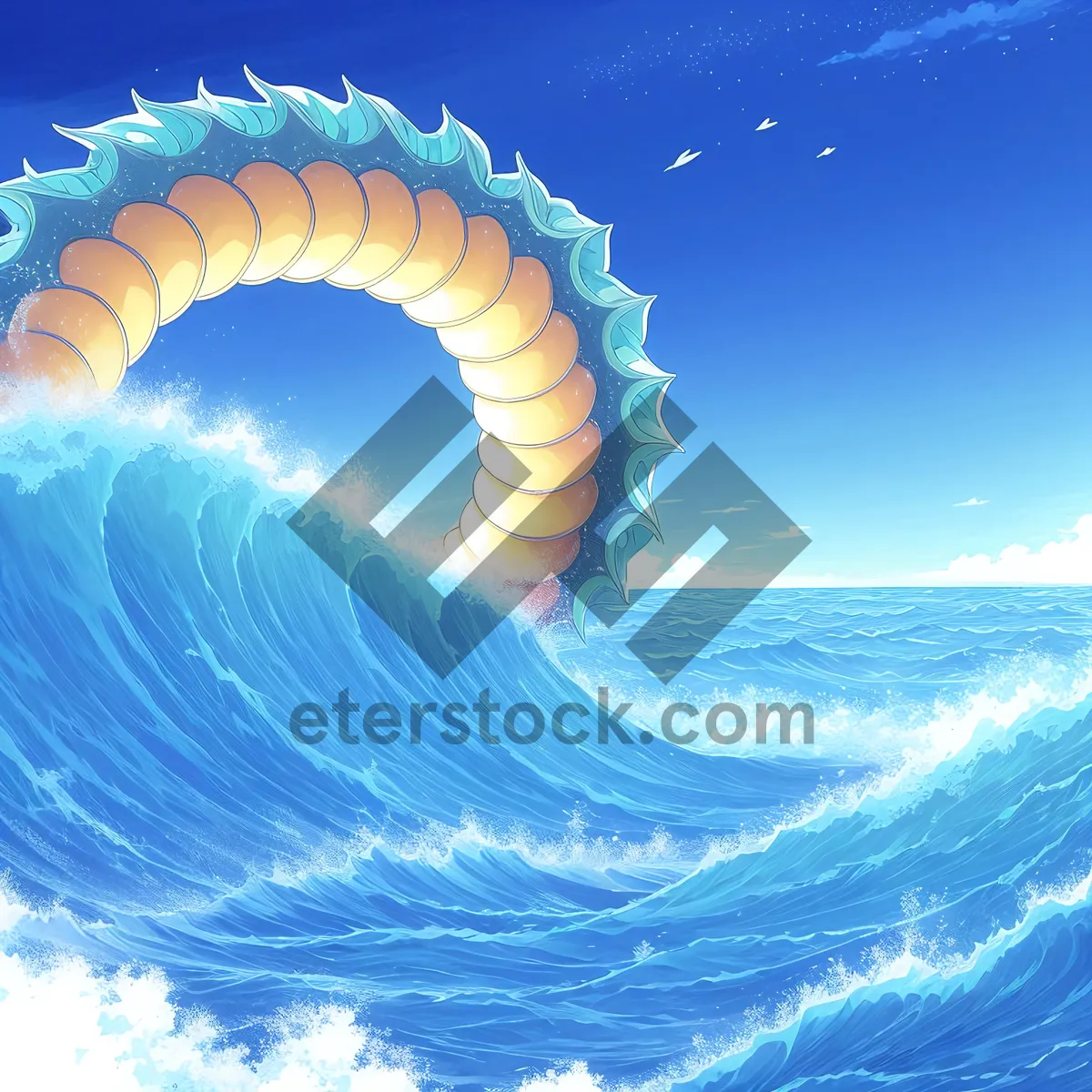 Picture of Serene Ocean Side Bliss: Surfer Riding Majestic Waves