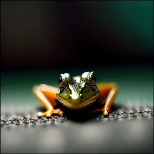 Bulging-eyed tree frog observing leaf