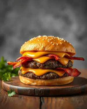 Grilled Cheeseburger with Lettuce and Tomatoes
