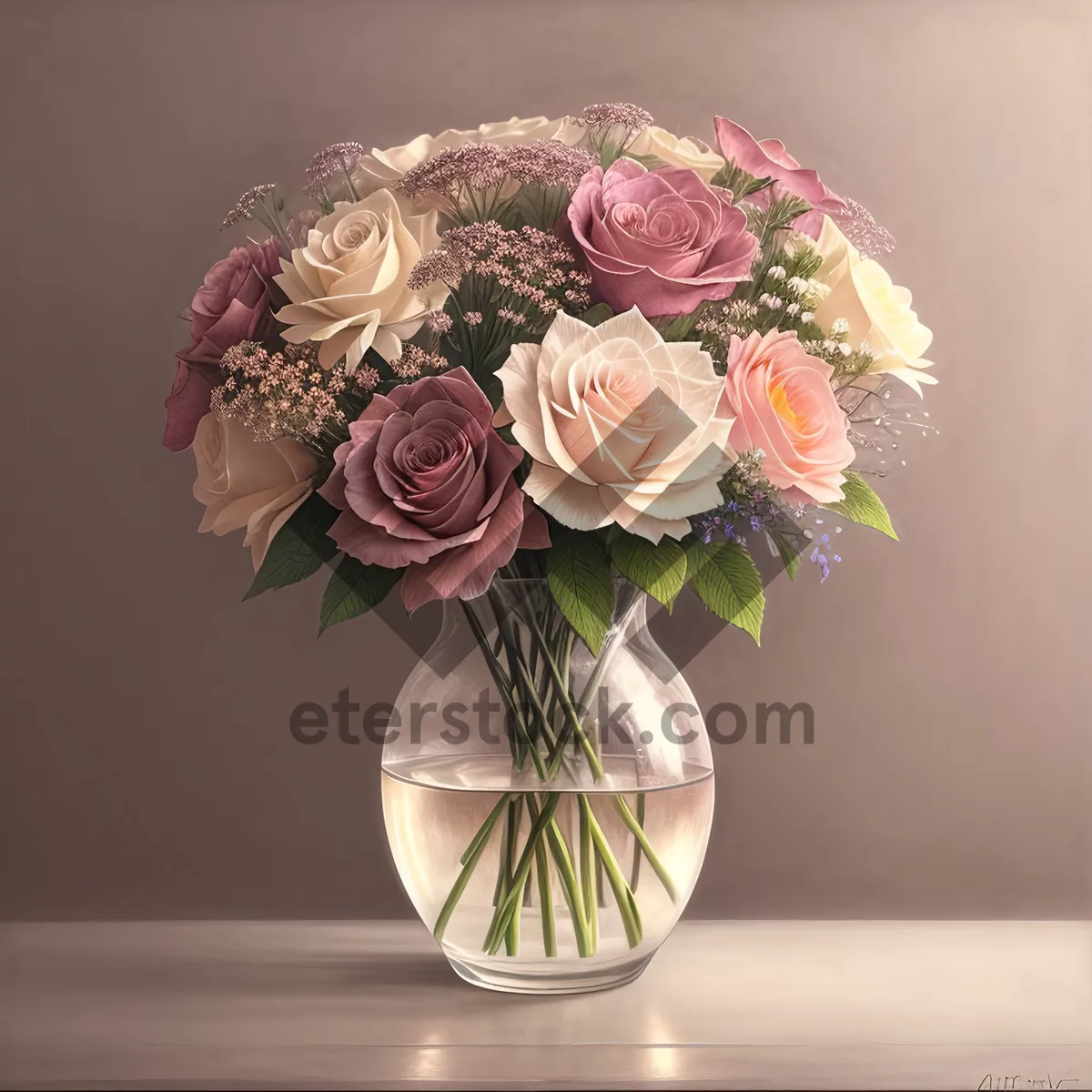 Picture of Romantic Pink Rose Bouquet in Vase