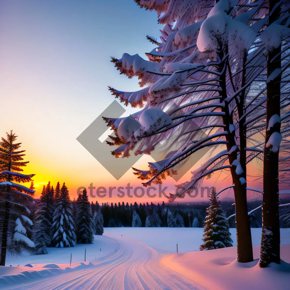 Picture of Snowy Winter Landscape with Evergreen Fir Trees